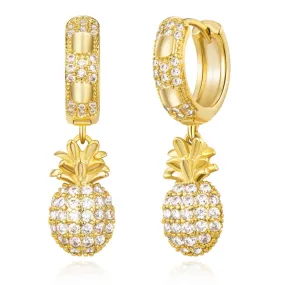 14K Gold Huggies Hoop Dangle Drop Earrings- Pineapple hoop
