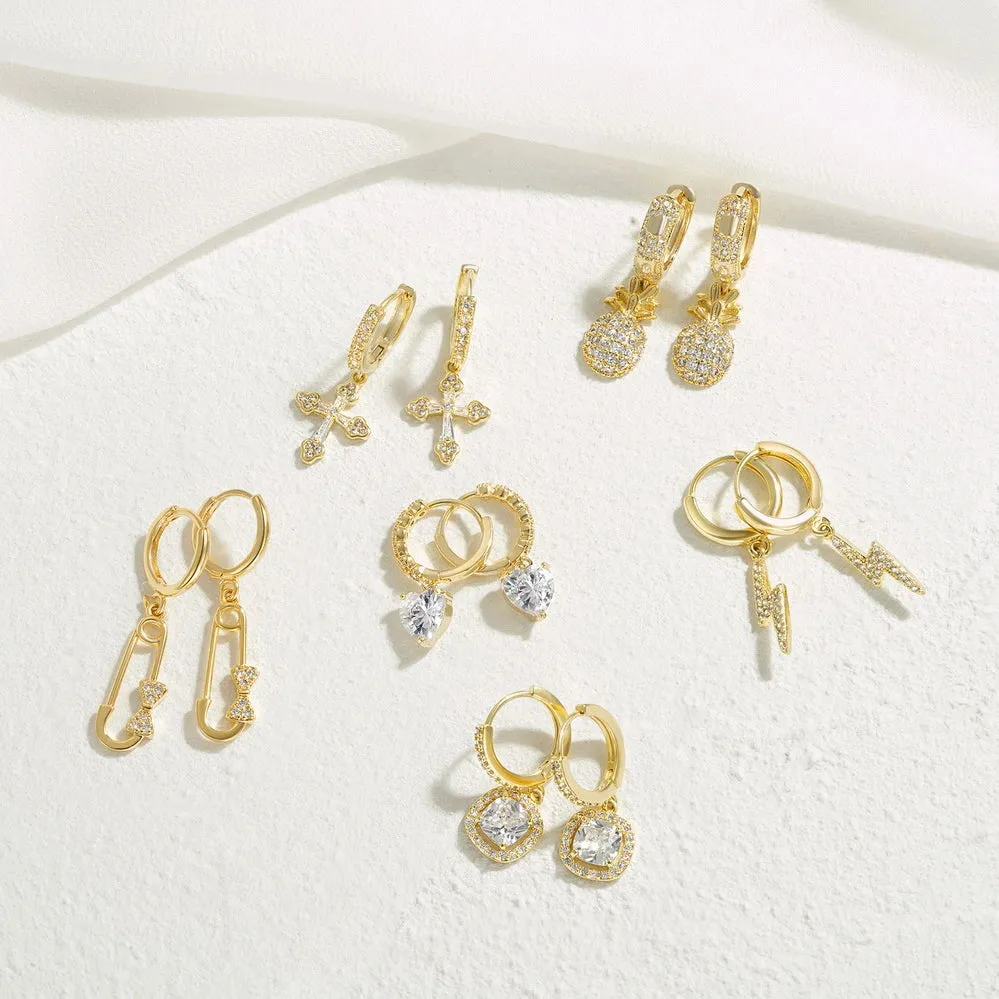 14K Gold Huggies Hoop Dangle Drop Earrings- Pineapple hoop