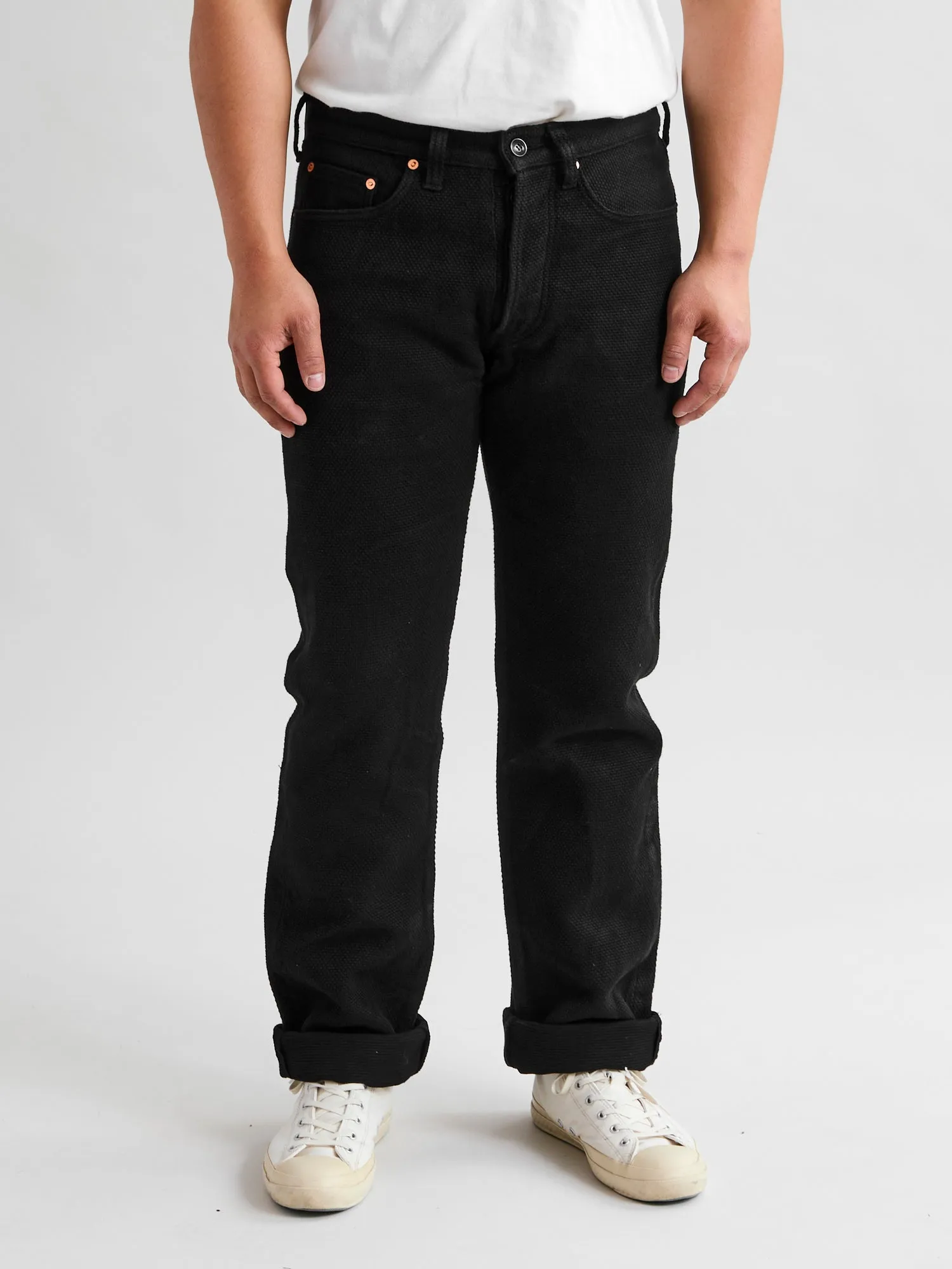 Slim Straight Fit 14oz Deep Black Kurozome Selvedge Sashiko Pants - 1877S Collection