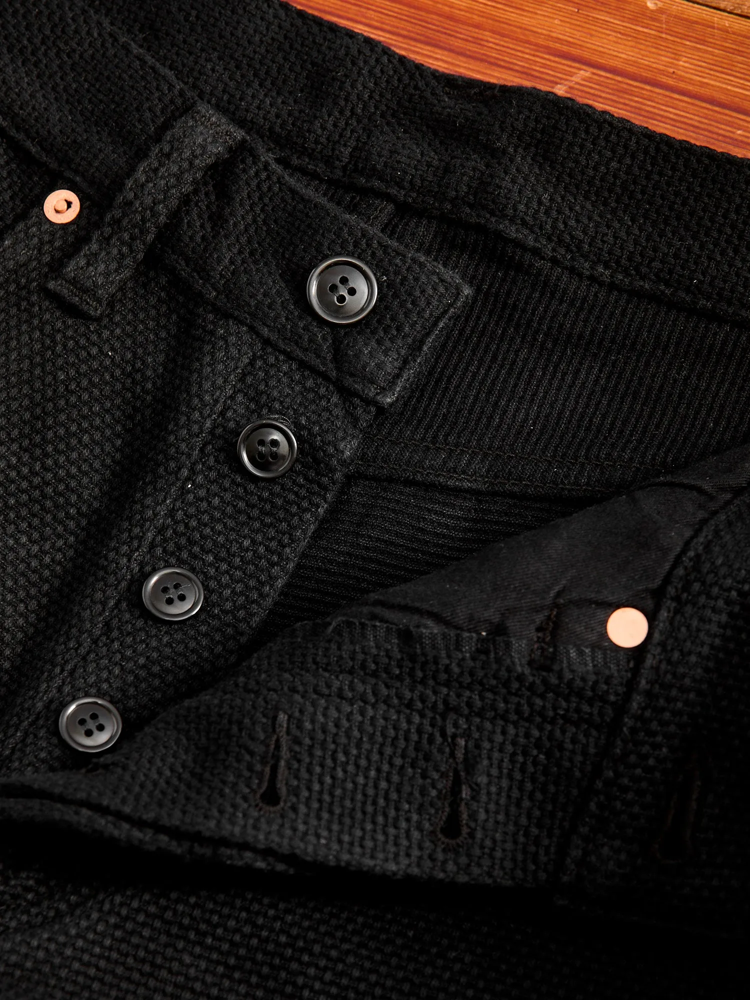 Slim Straight Fit 14oz Deep Black Kurozome Selvedge Sashiko Pants - 1877S Collection