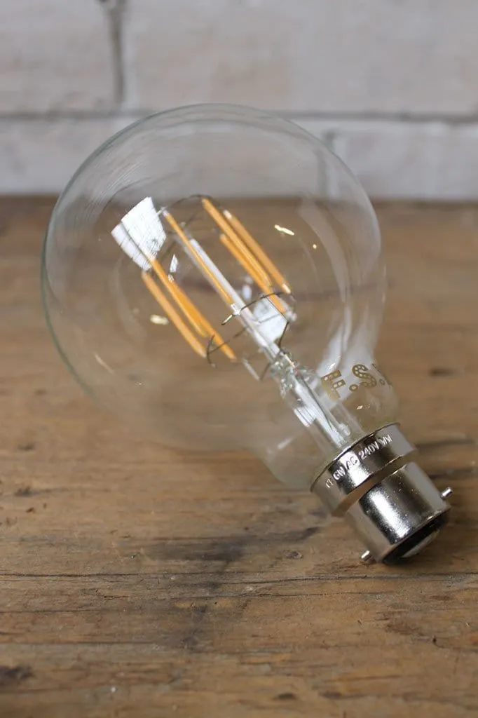 6W B22 Filament LED G95 Round 3000K Bulb Dimmable