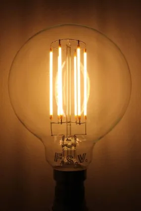 6W B22 Filament LED G95 Round 3000K Bulb Dimmable