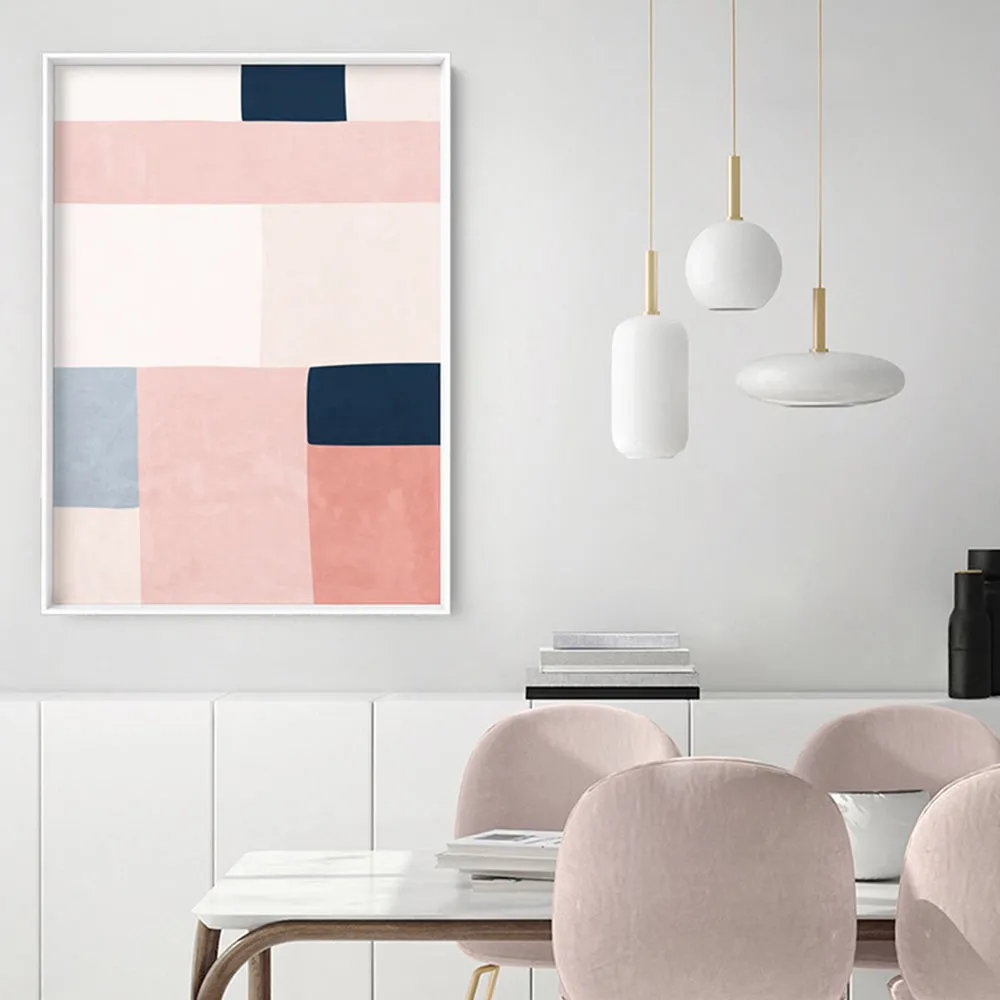 Abstract Blocks | Indigo & Blush I - Art Print