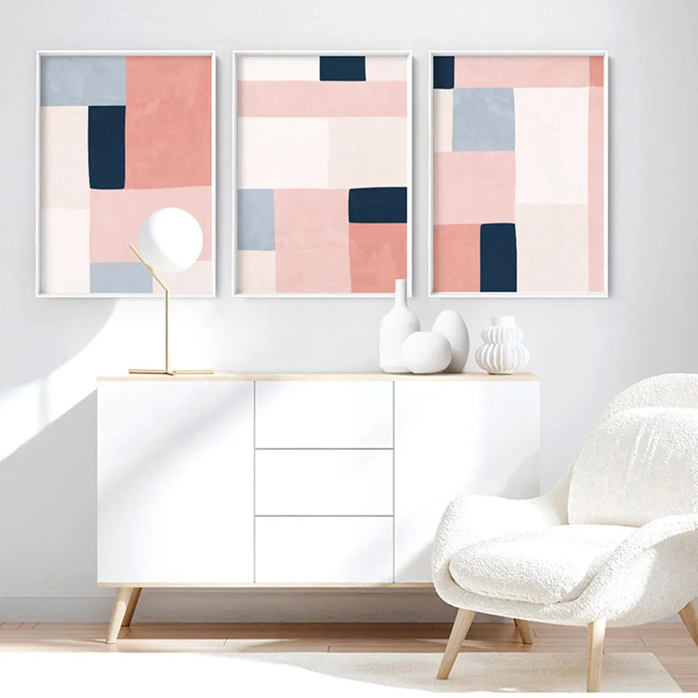 Abstract Blocks | Indigo & Blush I - Art Print