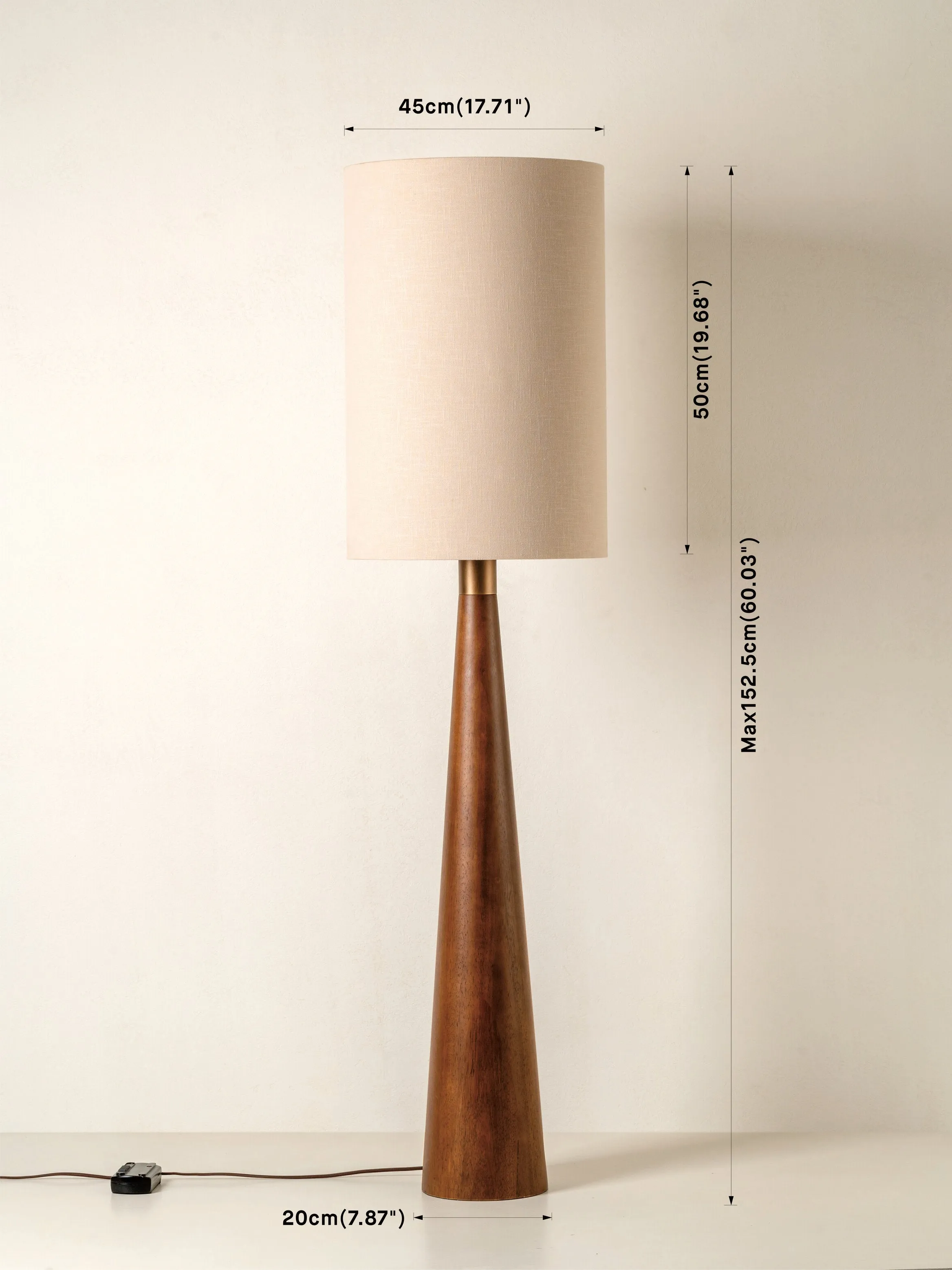 Baneza - aged brass and wood cone floor lamp