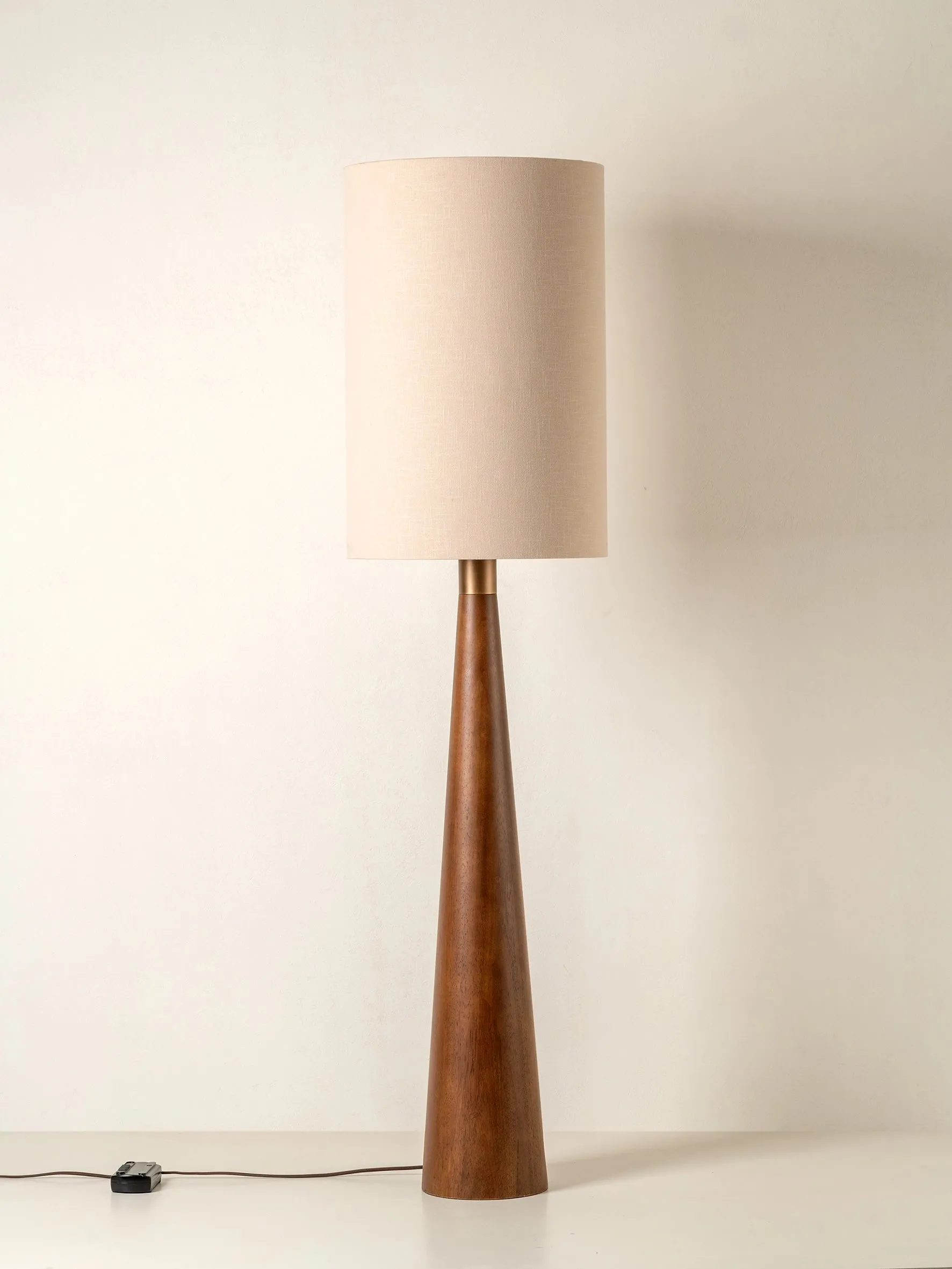 Baneza - aged brass and wood cone floor lamp