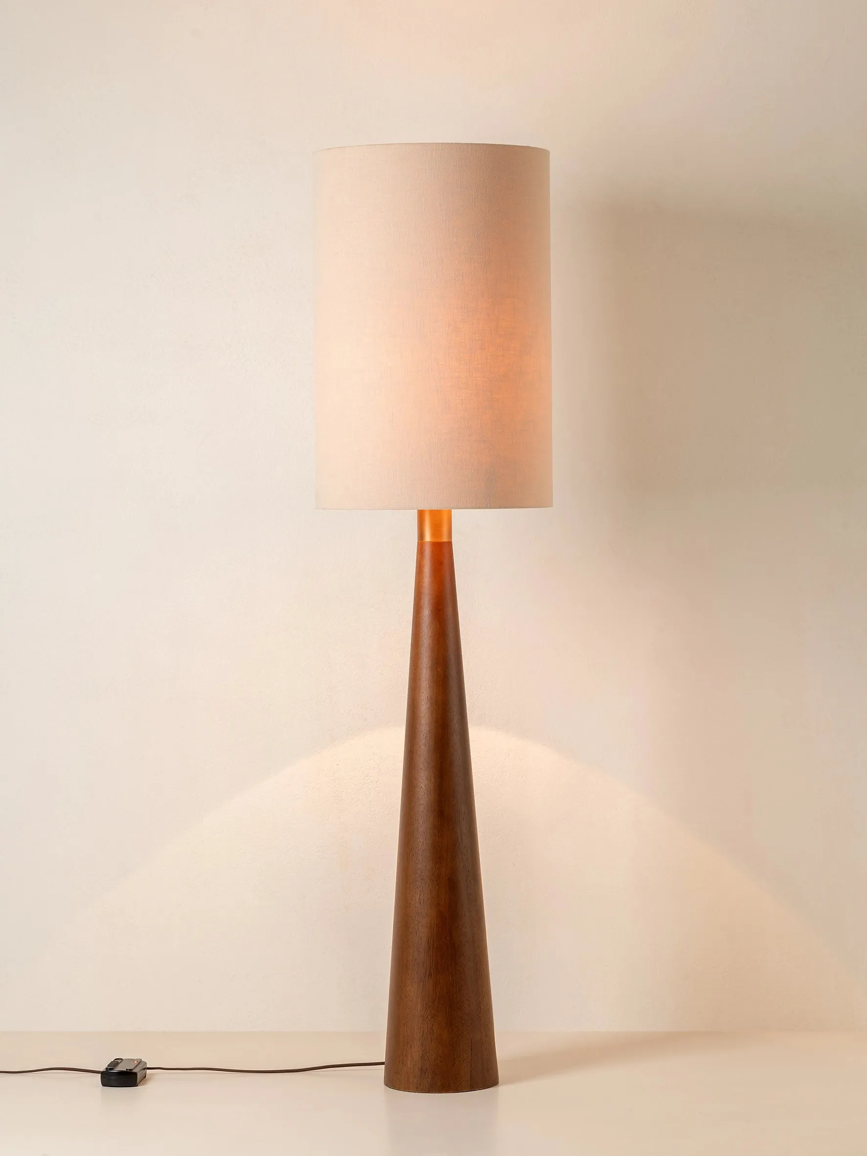 Baneza - aged brass and wood cone floor lamp