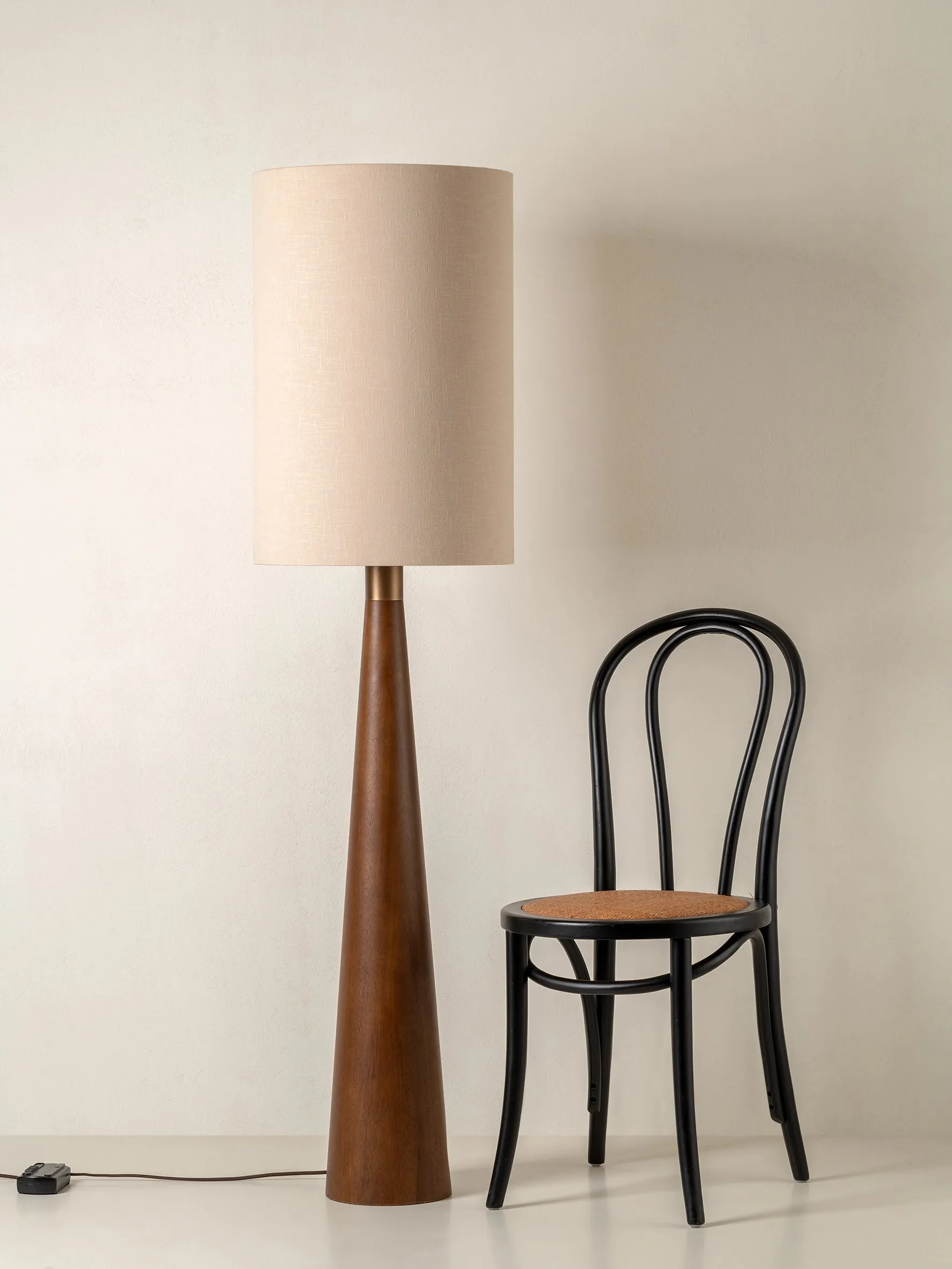 Baneza - aged brass and wood cone floor lamp