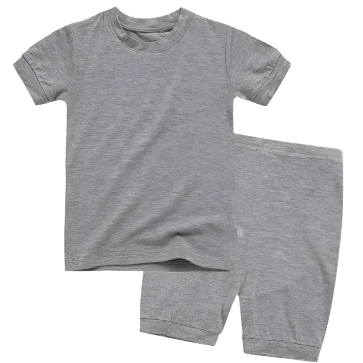 Basic Kids Modal Short-Sleeve Pajamas in Heather Grey