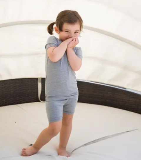Basic Kids Modal Short-Sleeve Pajamas in Heather Grey