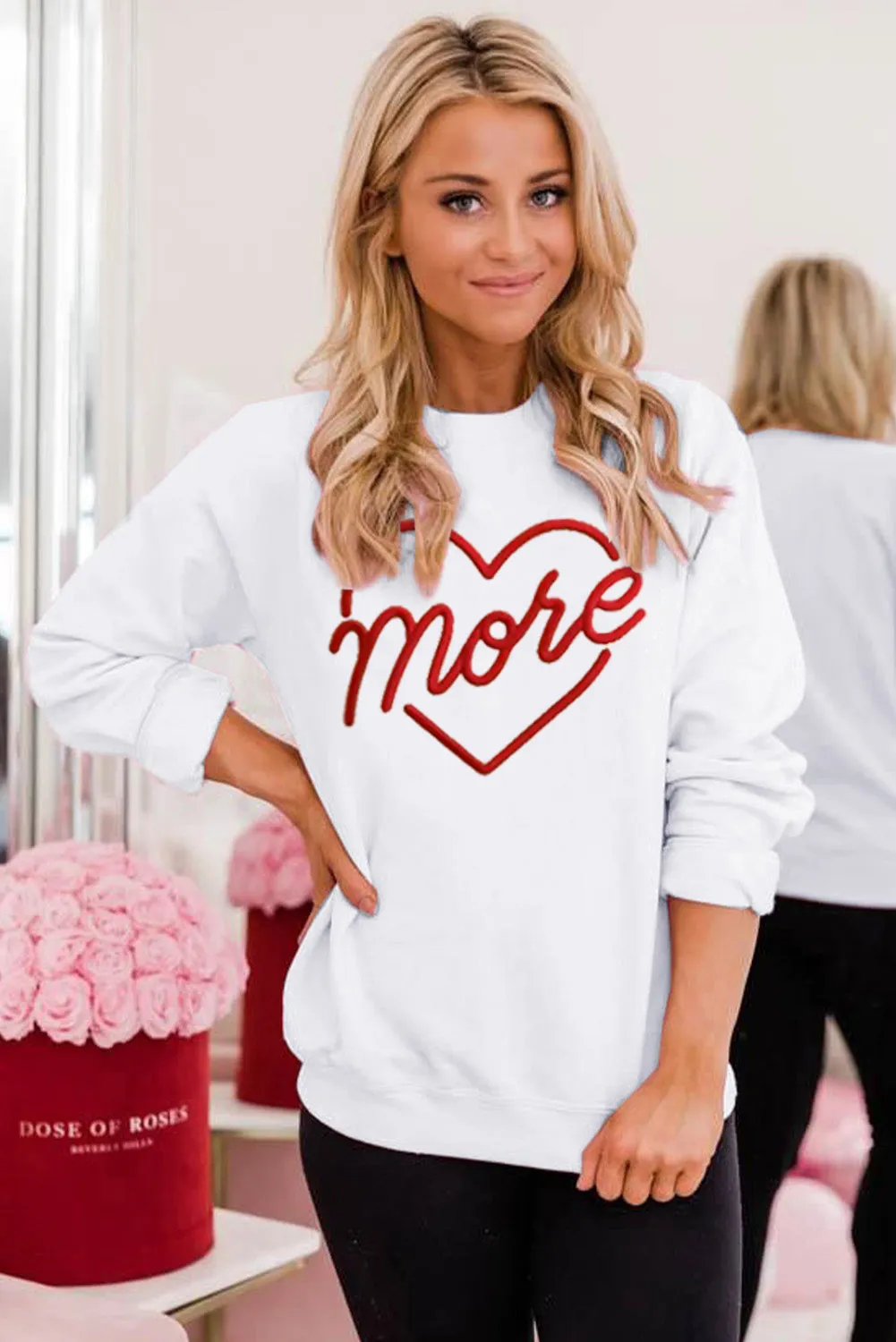 Beige More Heart Shaped Embroidered Pullover Sweatshirt