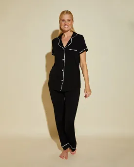 Bella Short Sleeve Top & Pant Pajama Set, Black/Ivory