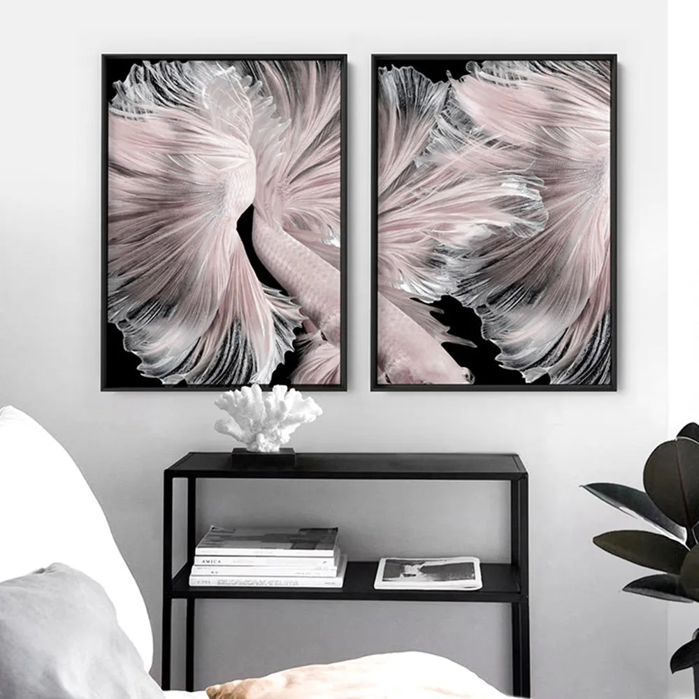 Betta Pair in Pale Pink & Black II - Art Print