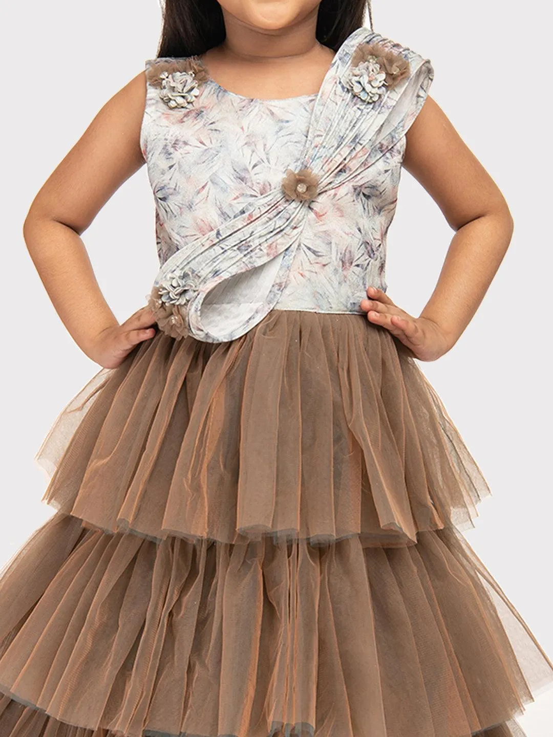 Biscuit Coloured Imported Net Gown For Girls\ Fancy Style Bow Concept Gown For Girls