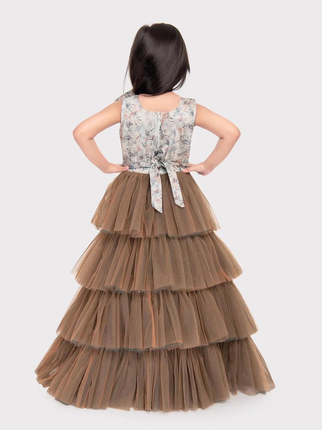 Biscuit Coloured Imported Net Gown For Girls\ Fancy Style Bow Concept Gown For Girls