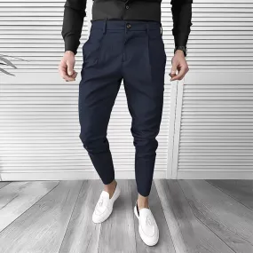 BONSIR  -  Pure Color Slim Stretch Trousers Men Spring Fall Vintage Pencil Pants Men's Streetwear Trendy Suit Trousers Mens Clothes