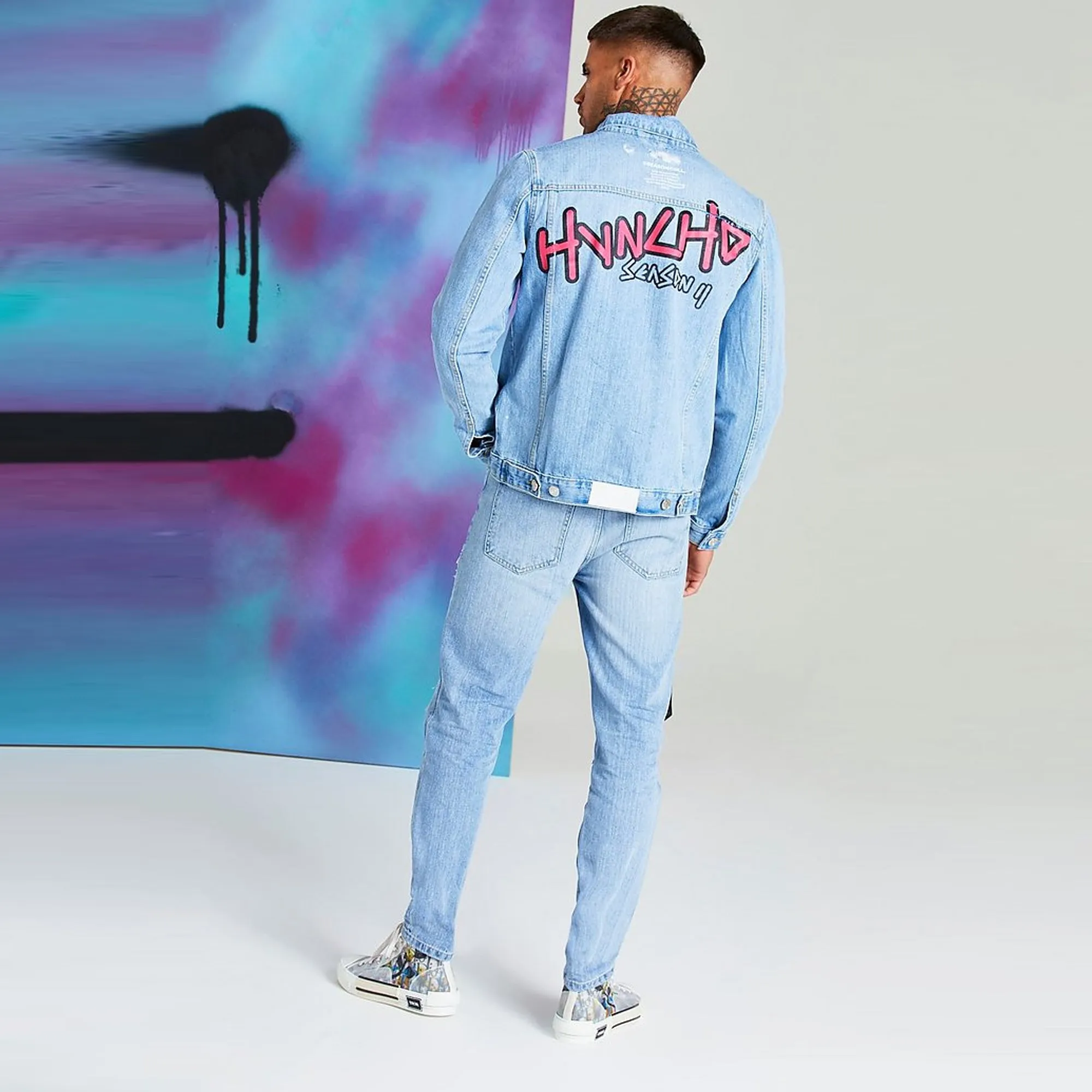 BOOHOO.MAN - Men 'Blue' Quavo Denim With Huncho Print Jacket MN095