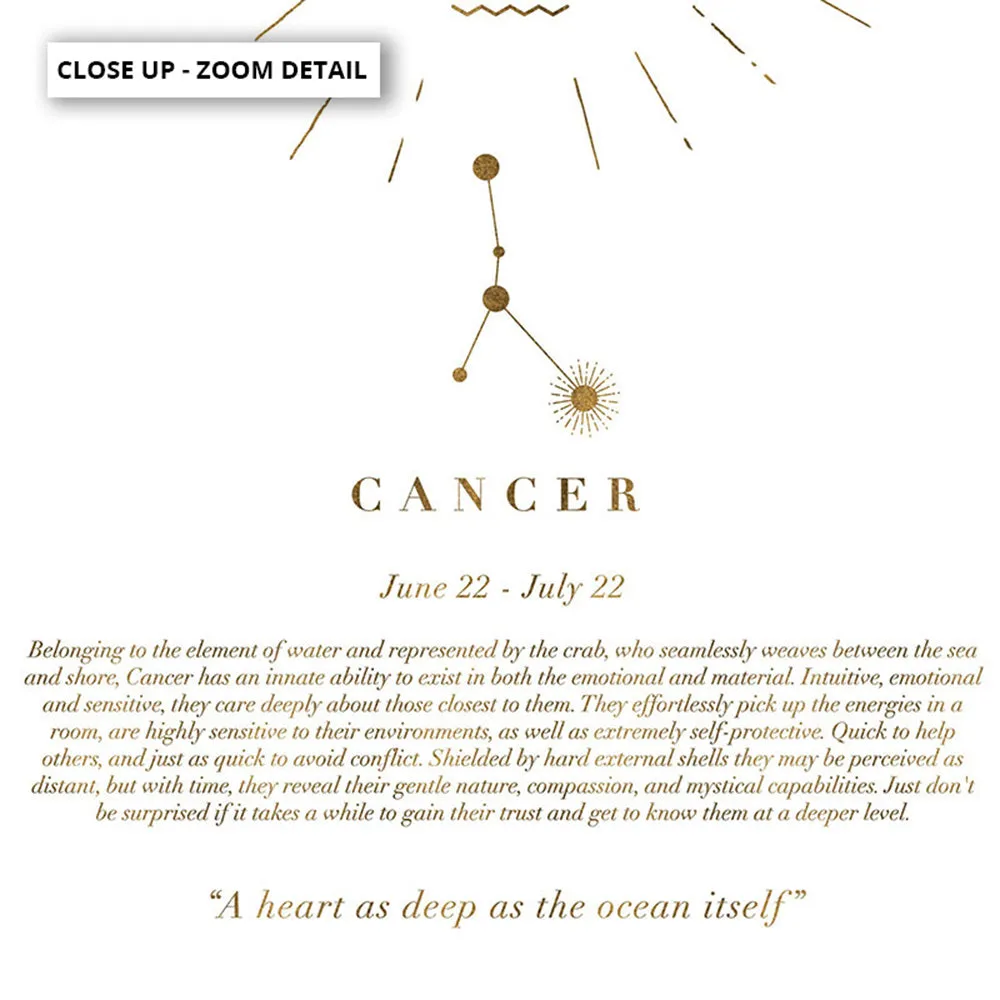 Cancer Star Sign | Celestial Boho (faux look foil) - Art Print