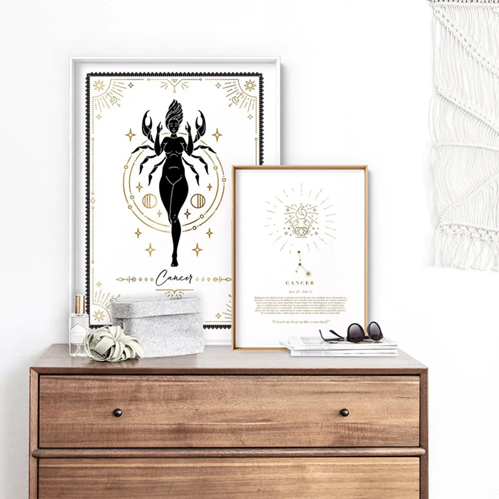 Cancer Star Sign | Celestial Boho (faux look foil) - Art Print