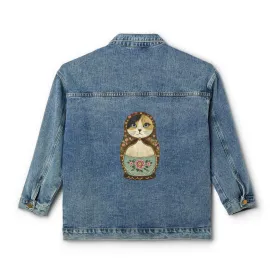 Catroyshka Babushka Cat Kitschy Women's Denim Jacket Catroyshka Babushka Cat Kitschy Women's Denim Jacket