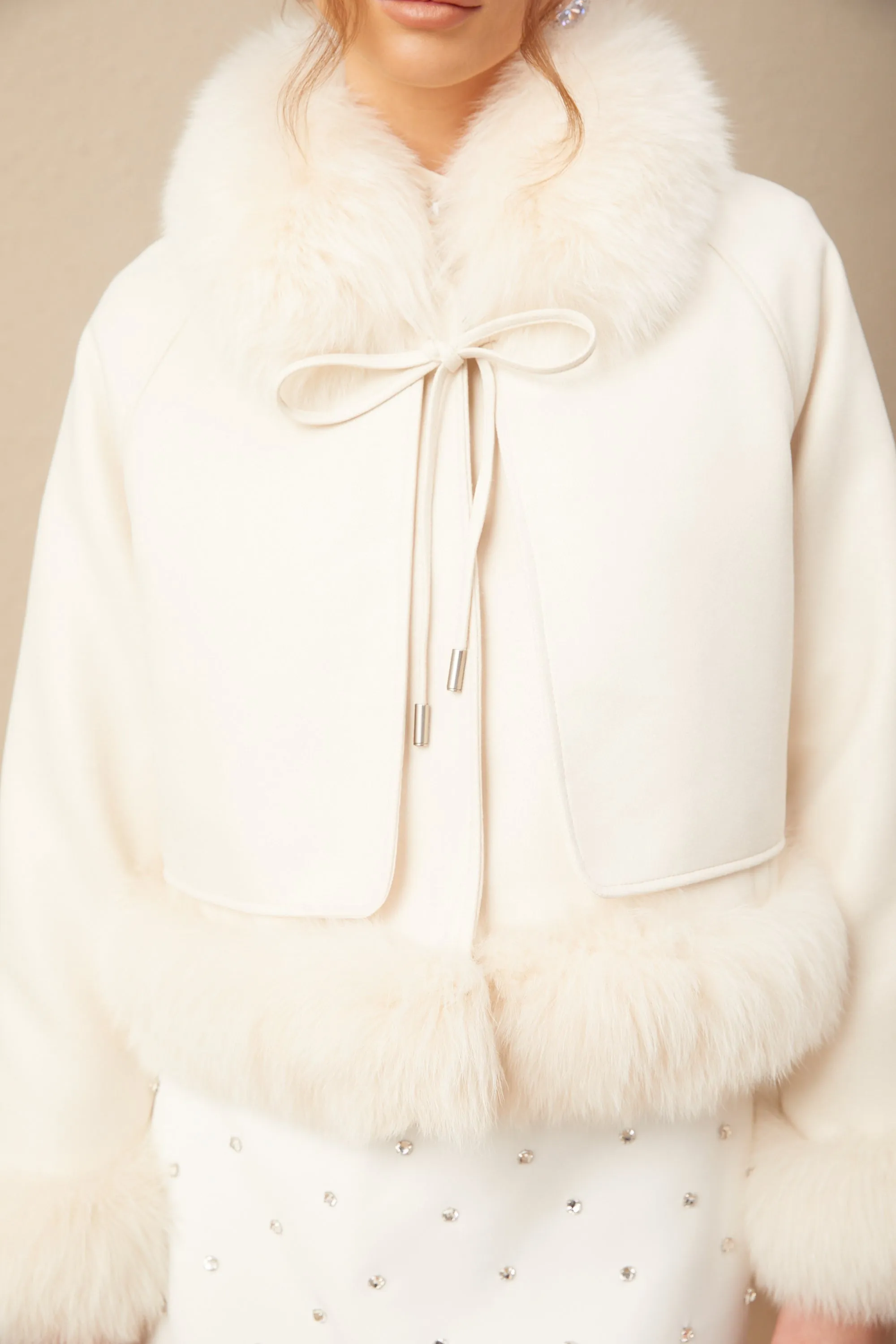 Ccile white suede fur padded short coat