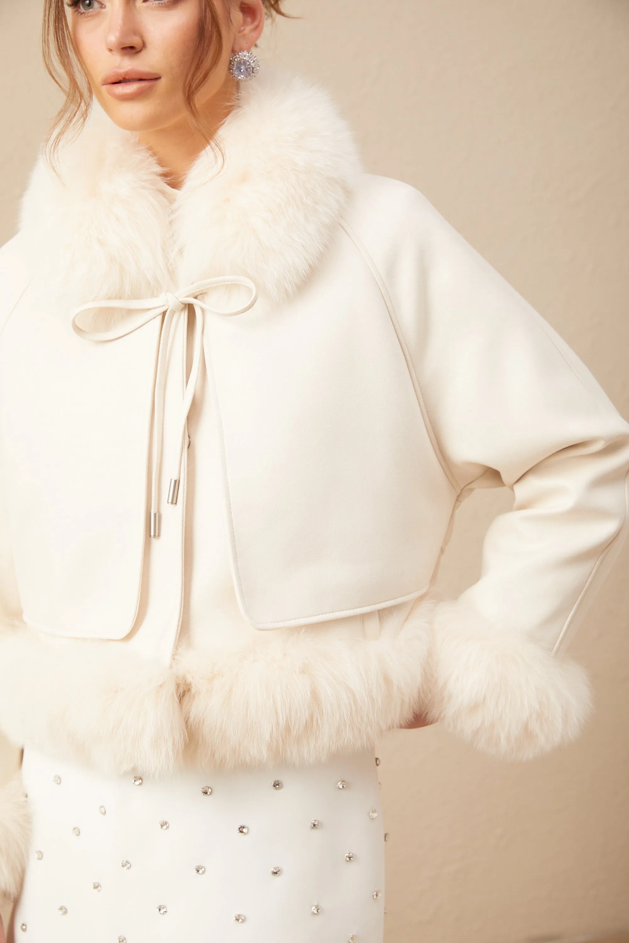 Ccile white suede fur padded short coat