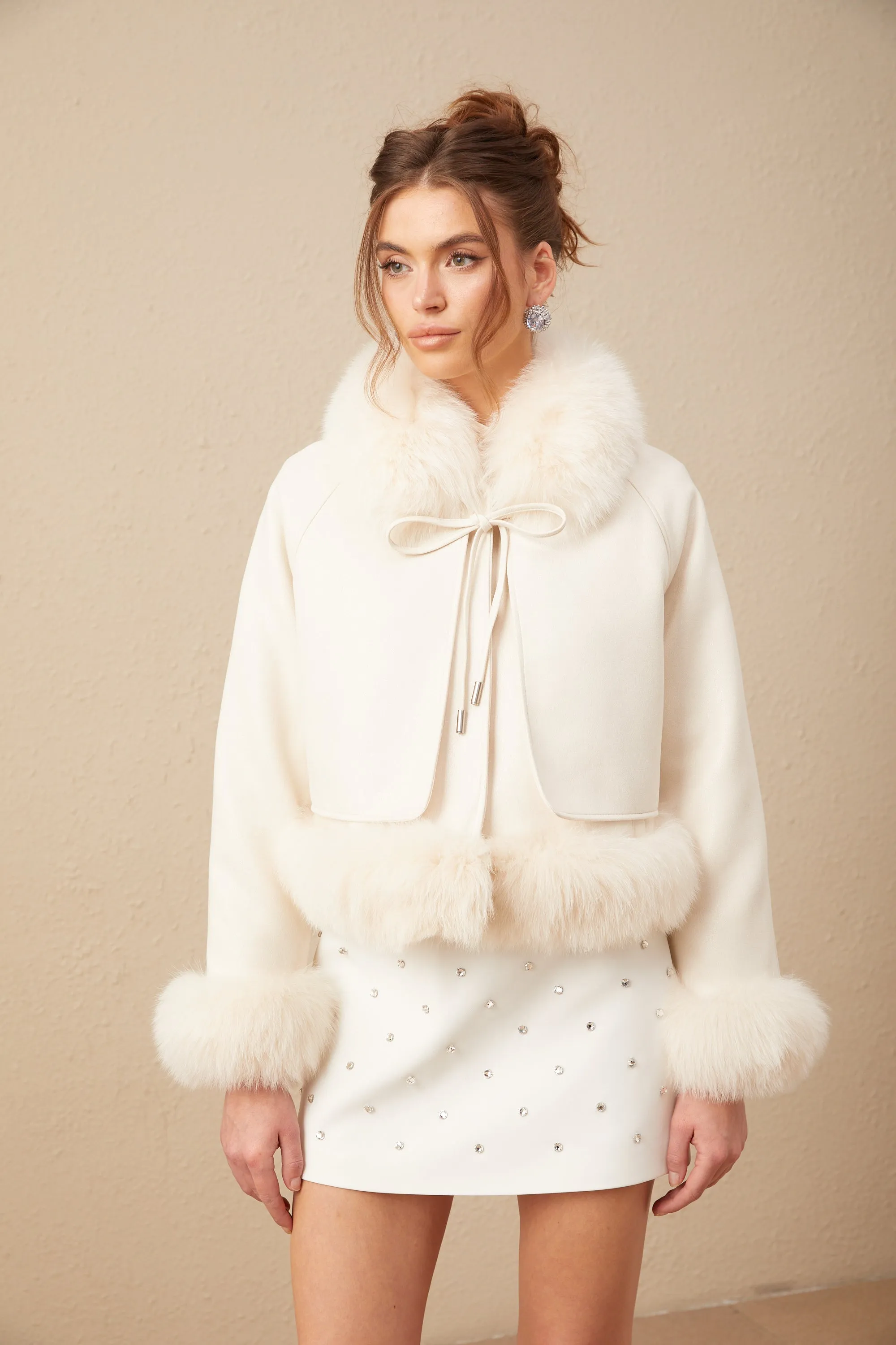 Ccile white suede fur padded short coat