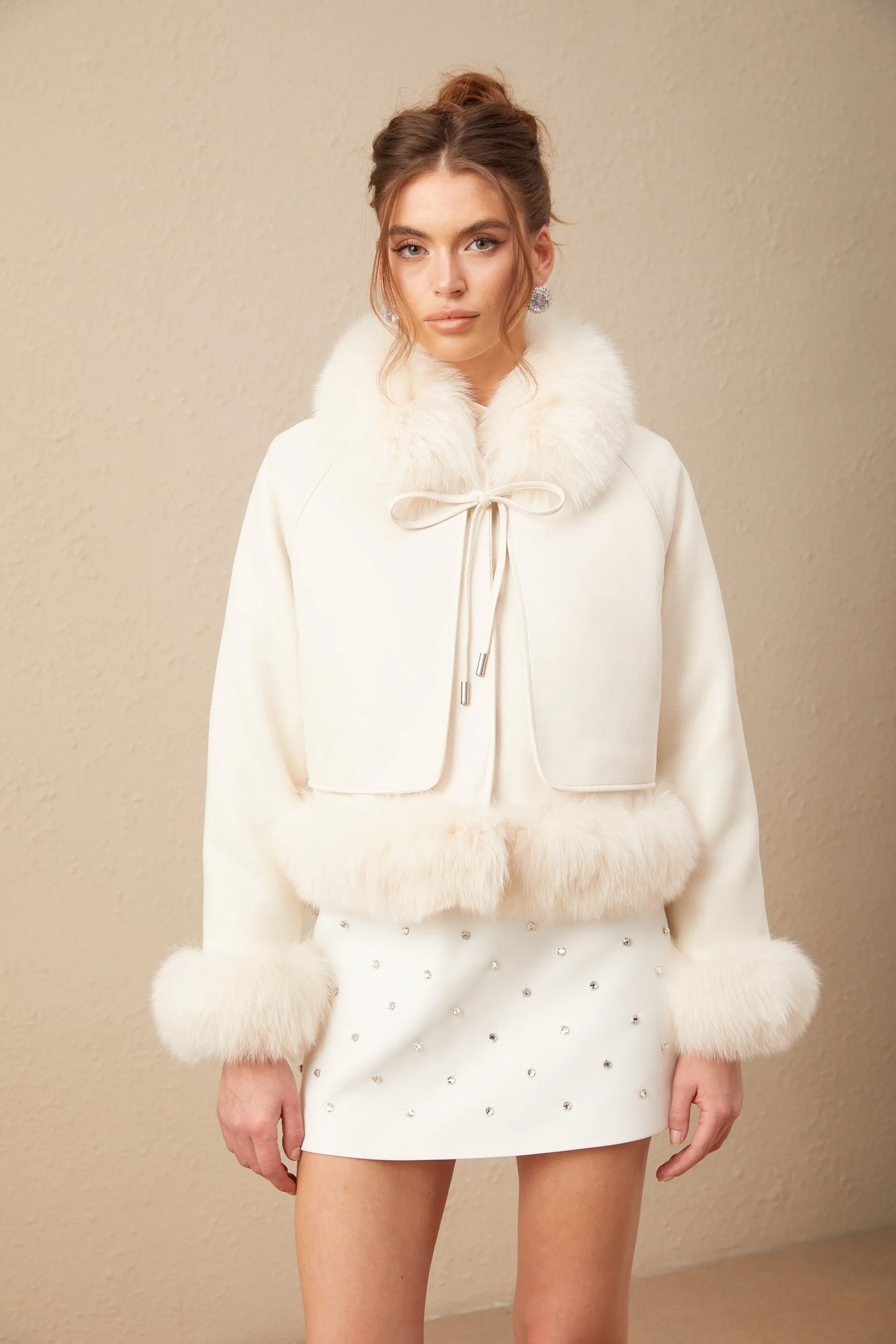 Ccile white suede fur padded short coat