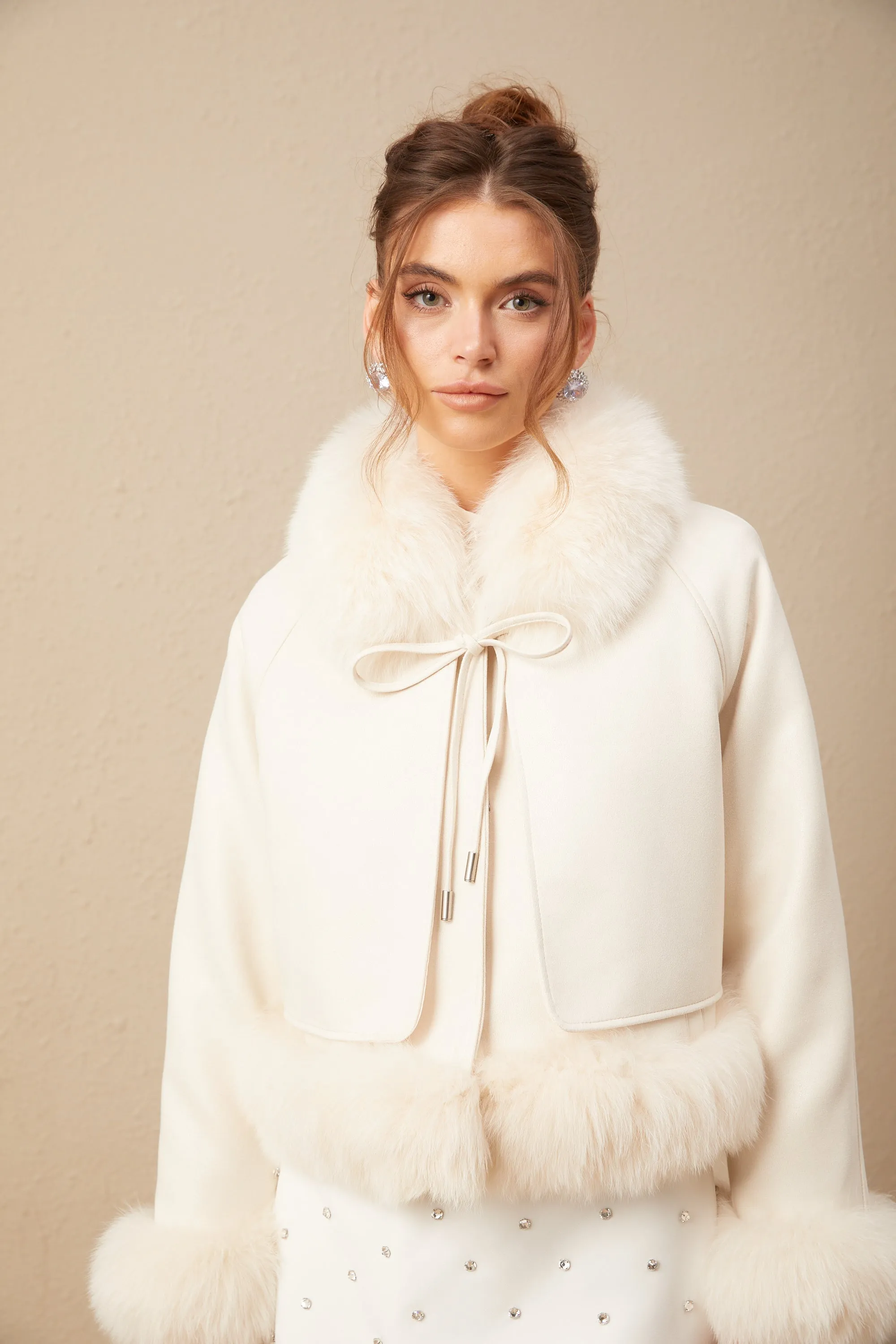 Ccile white suede fur padded short coat