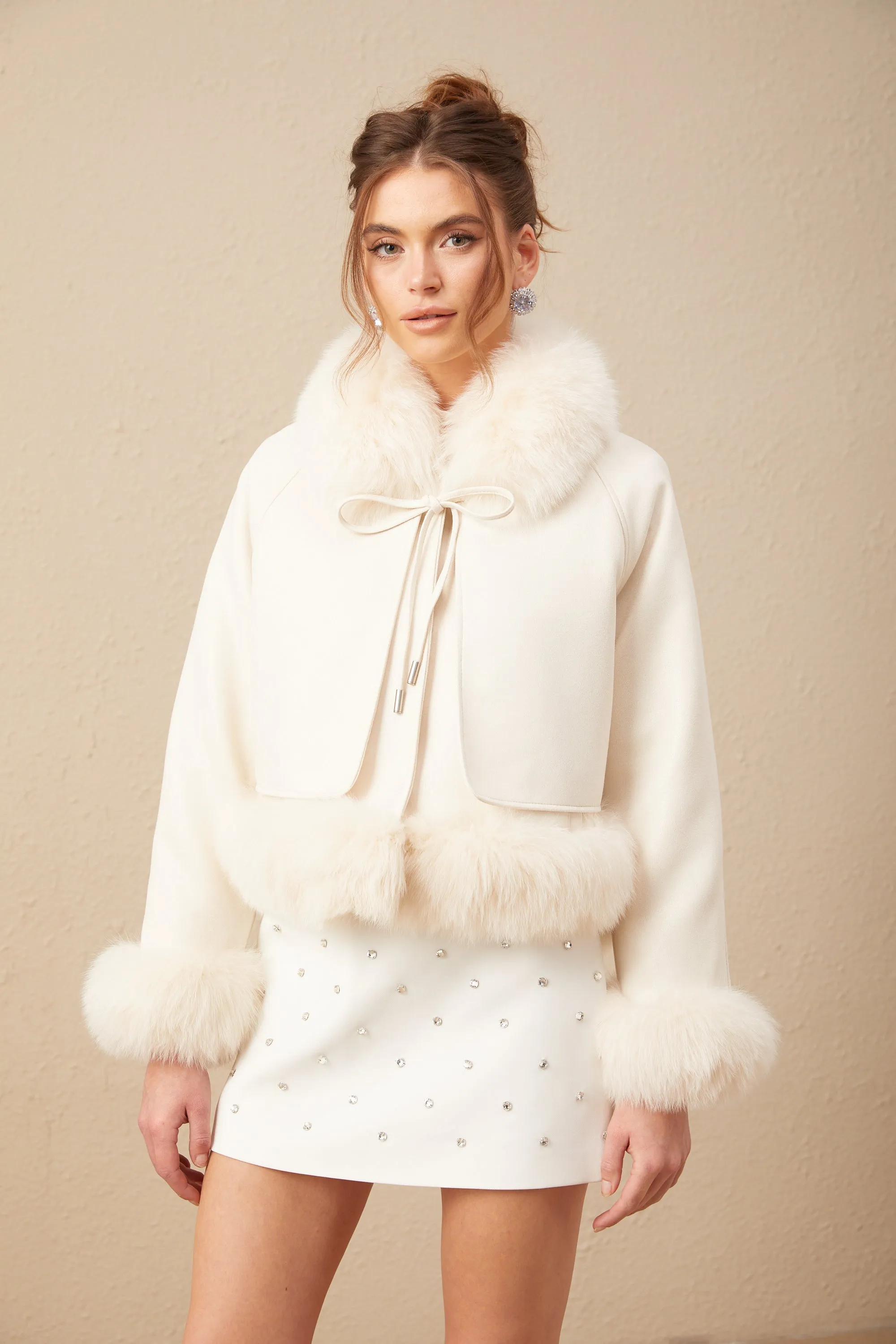 Ccile white suede fur padded short coat