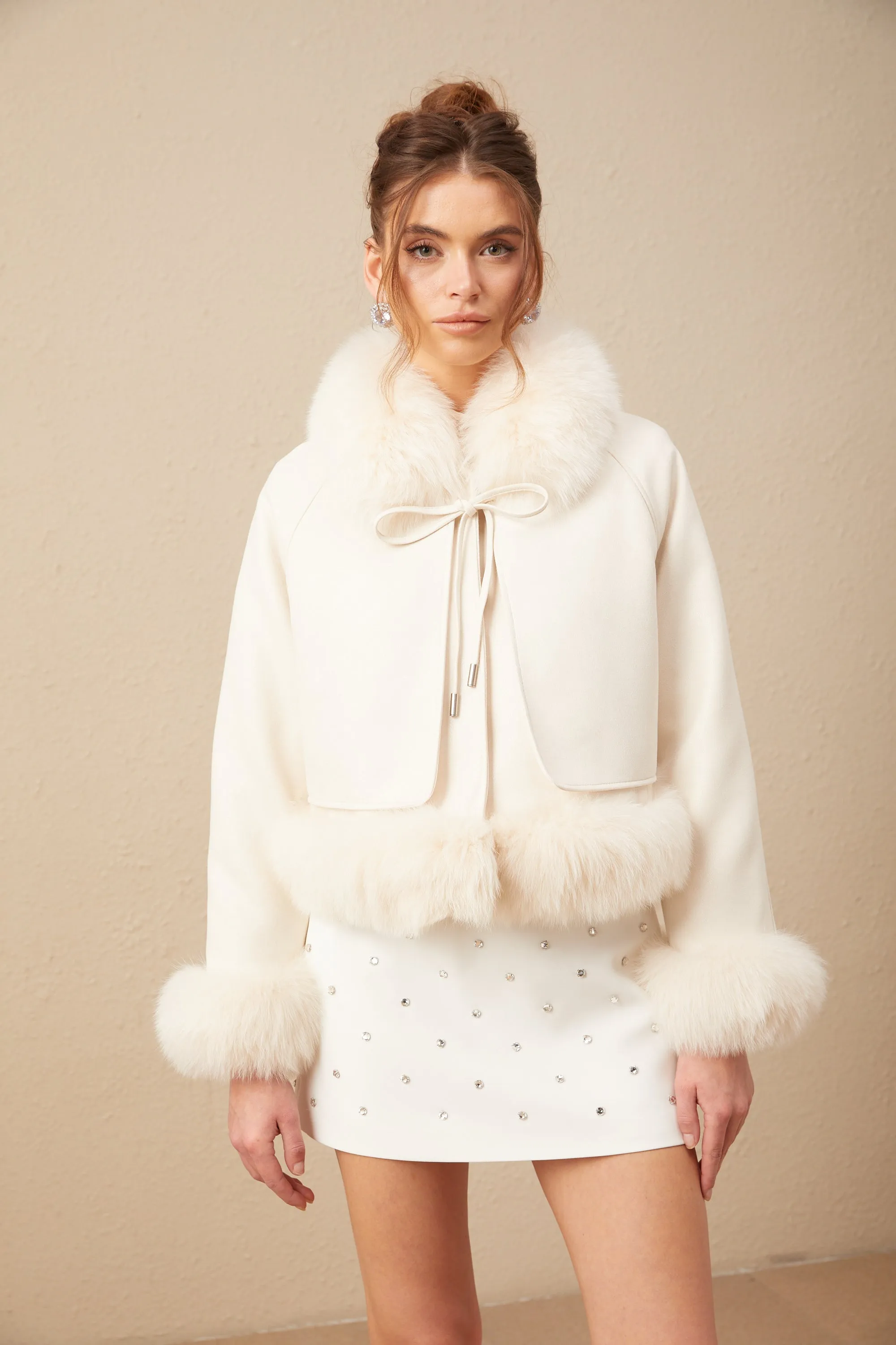 Ccile white suede fur padded short coat