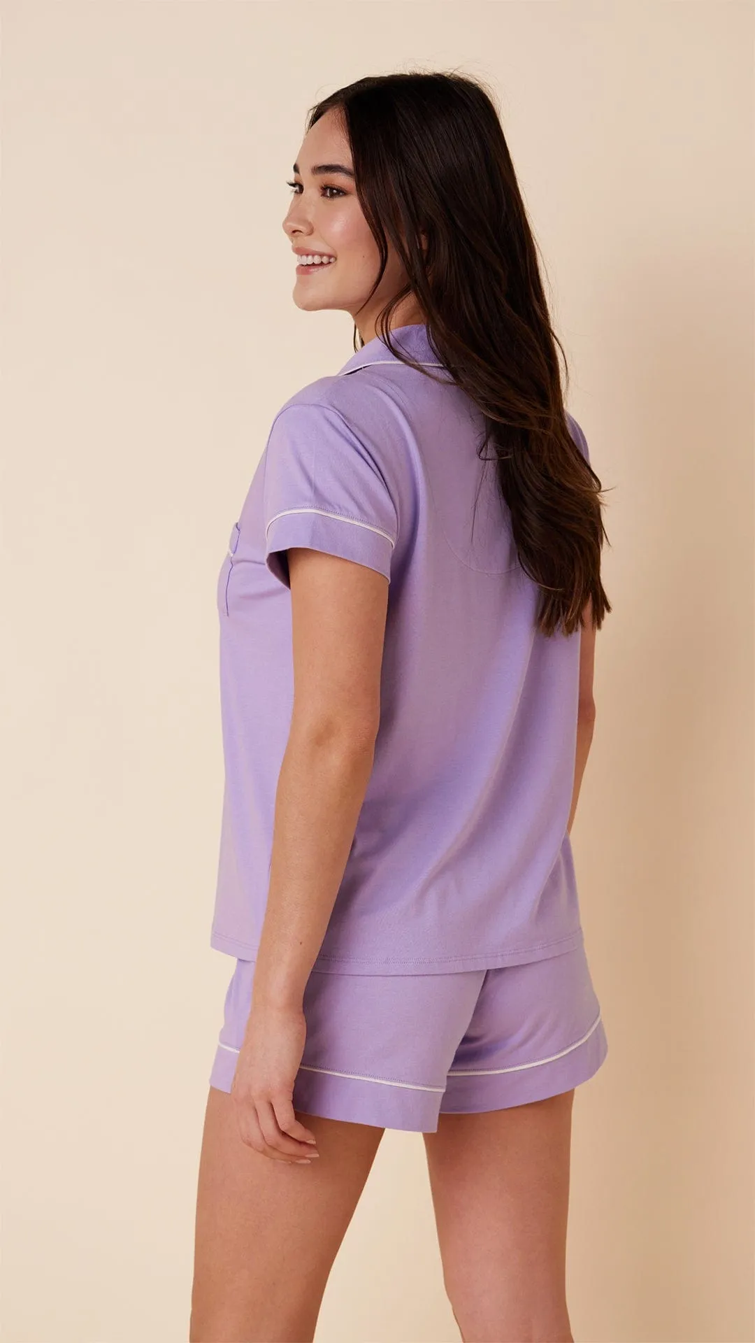 Timeless Lilac/Ivory Pima Cotton Knit Short Set - Classic Style
