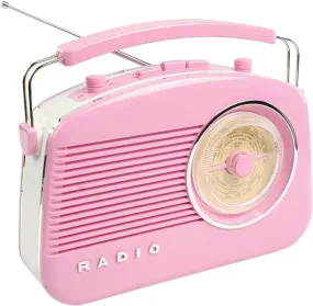 Retro-Style Pink Brighton Radio with FM/MW/LW Bands 