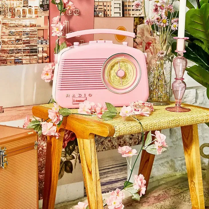 Retro-Style Pink Brighton Radio with FM/MW/LW Bands 