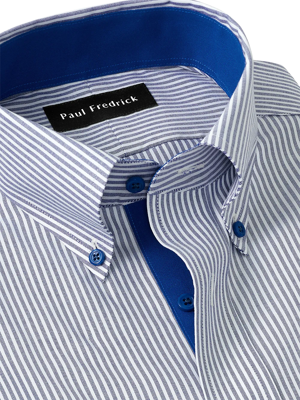 Comfort Stretch Non-Iron Stripe Dress Shirt With Contrast Trim - Cobalt