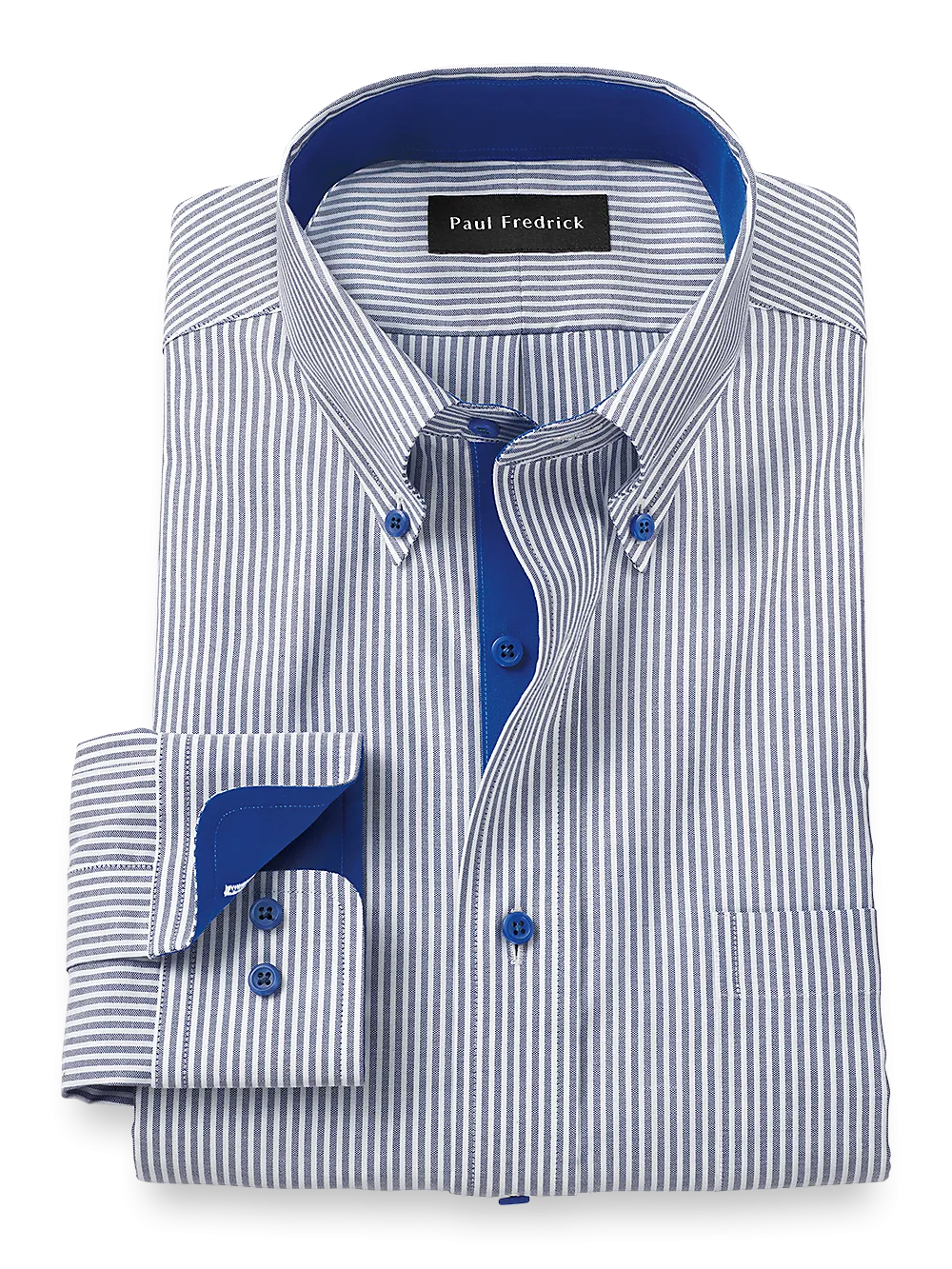 Comfort Stretch Non-Iron Stripe Dress Shirt With Contrast Trim - Cobalt