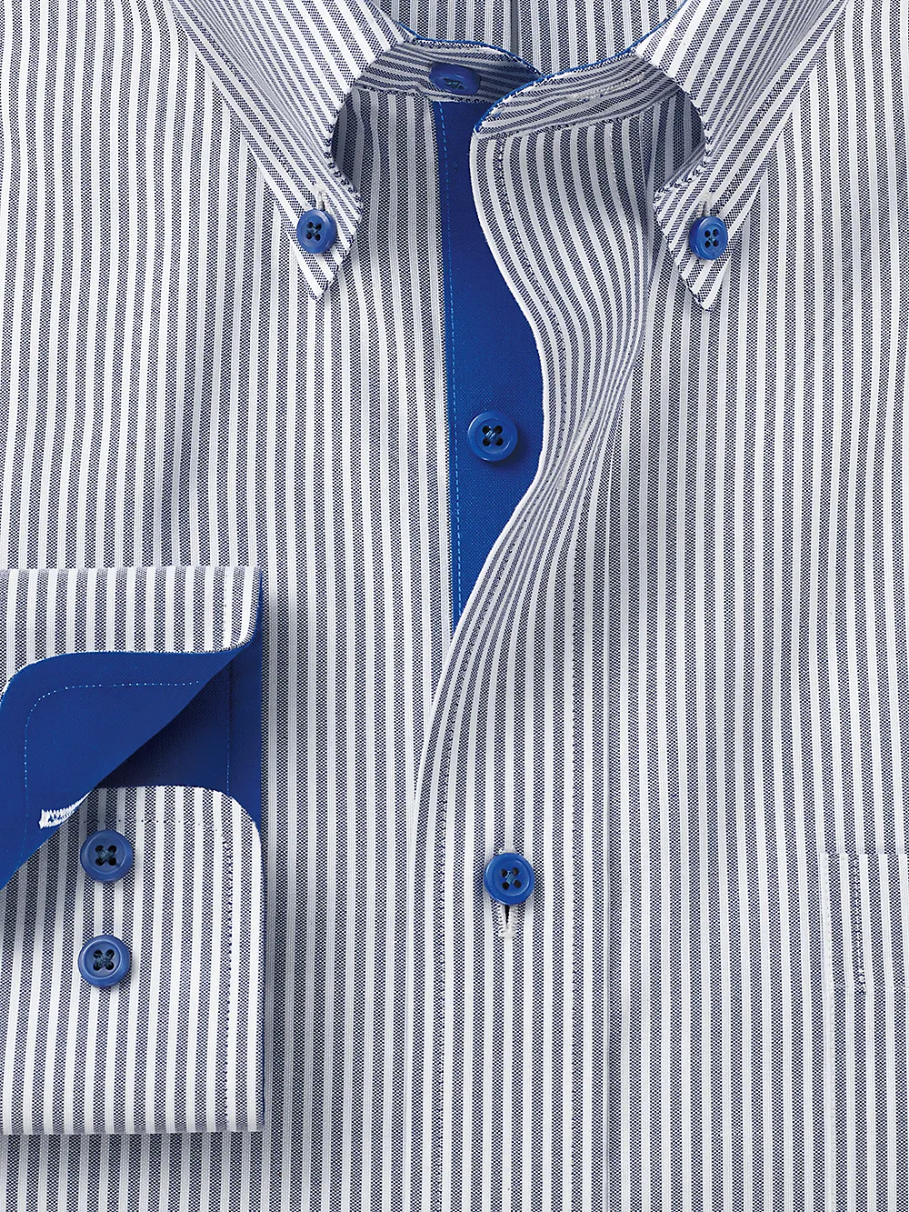 Comfort Stretch Non-Iron Stripe Dress Shirt With Contrast Trim - Cobalt