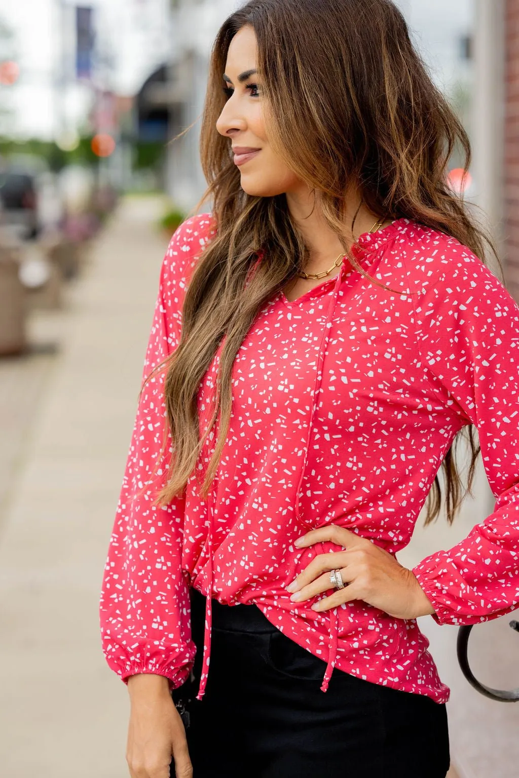 Confetti Tie Top Blouse