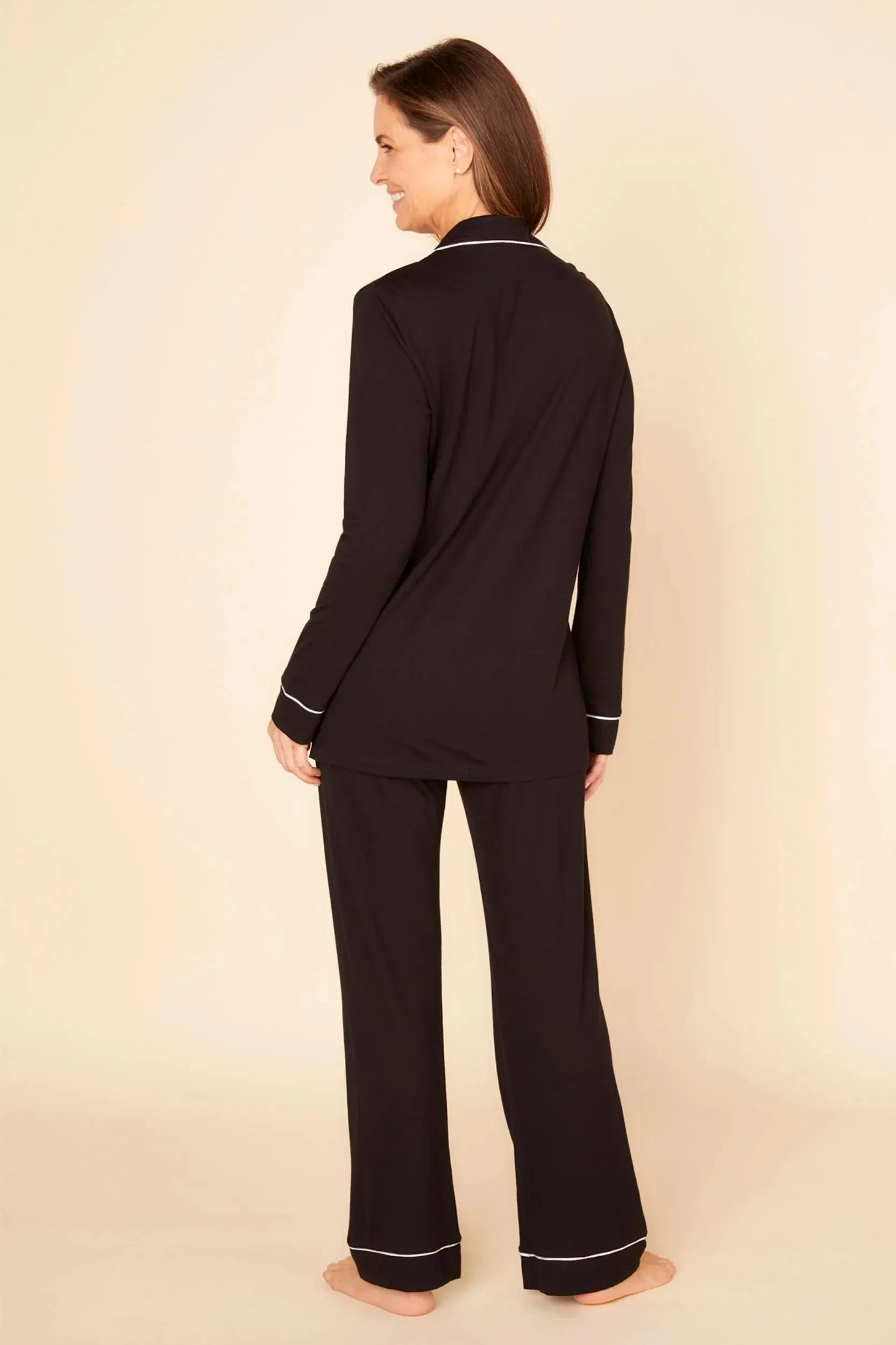 Cosabella Long Sleeve Top & Pant Pajama Set, Black/Ivory