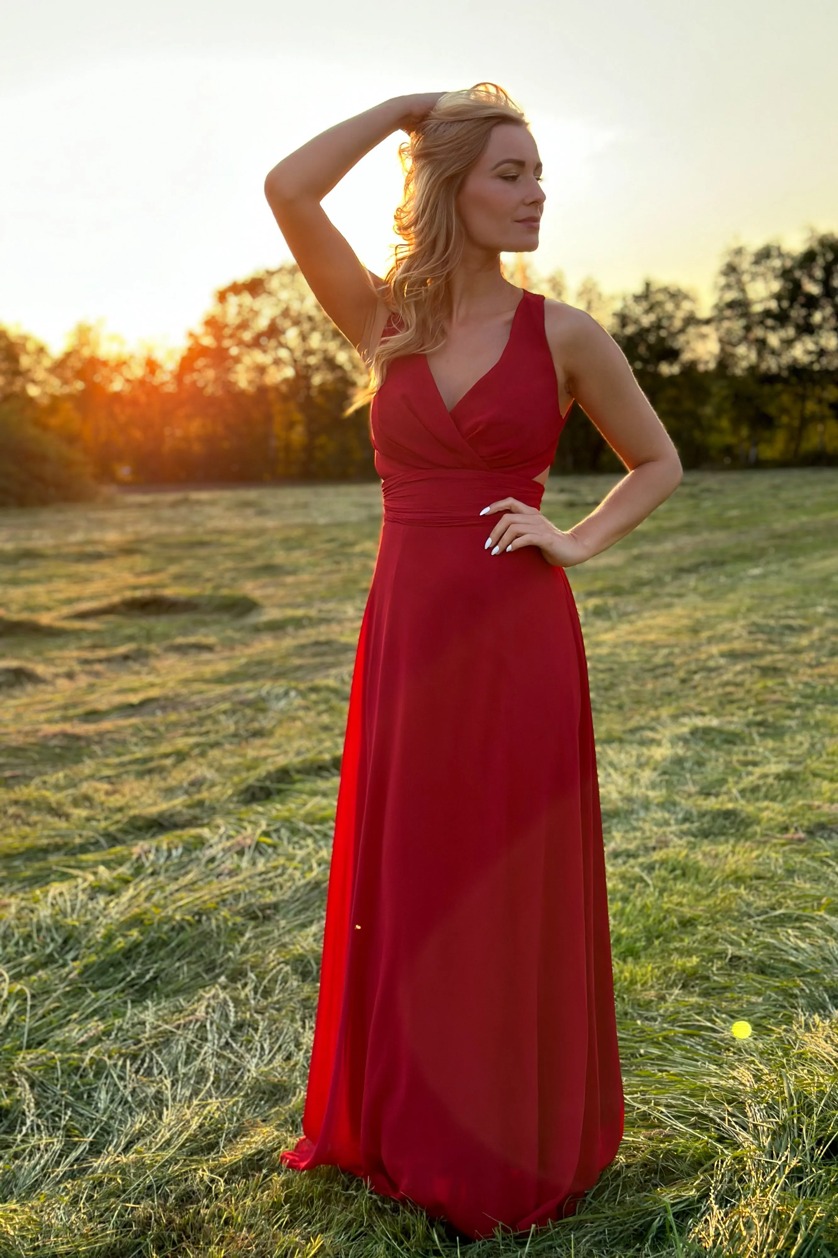Cut Out Dress - Cerise Red