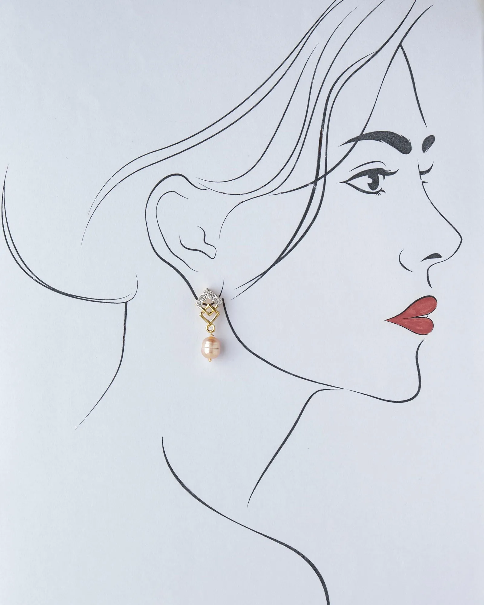 Delicate Stone Studded Pearl Hanging Earring