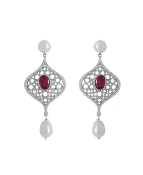 Delicate Stone Studded Silver Earring