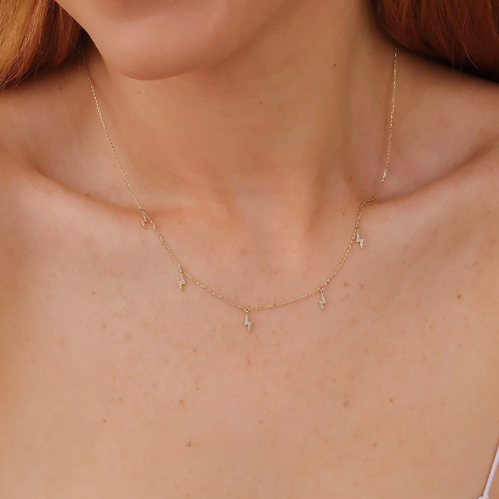 Diamond Lightning Bolt Drop Necklace, Briella