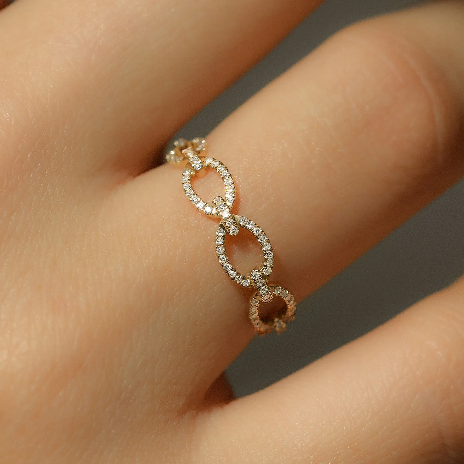 Diamond Pavé Chain Ring | 14k Gold & Diamond