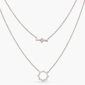 Double Line CZ Charm Delicate Silver Necklace