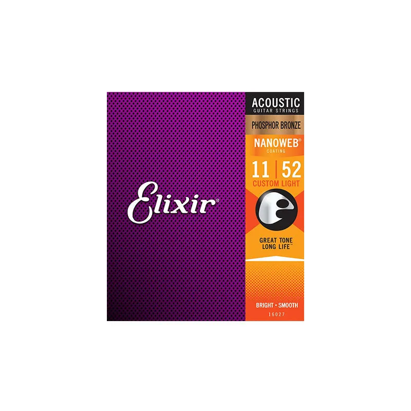 Elixir Strings Nanoweb Phosphor Bronze Acoustic Guitar Strings - .011-.052 Custom Light