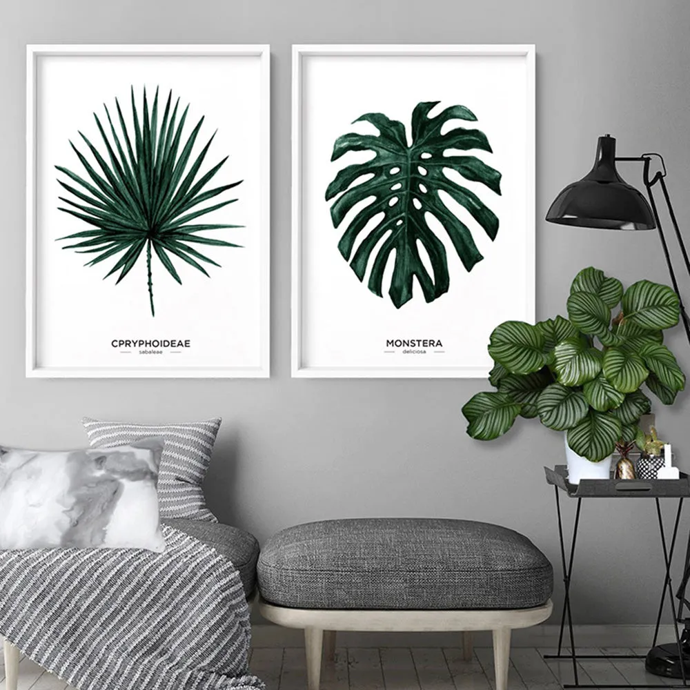 Fan Palm Scandi Leaf Watercolour (dark green) - Art Print