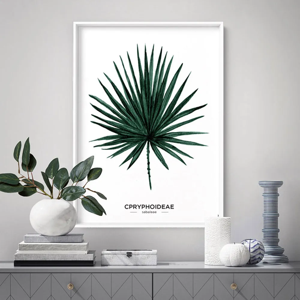Fan Palm Scandi Leaf Watercolour (dark green) - Art Print