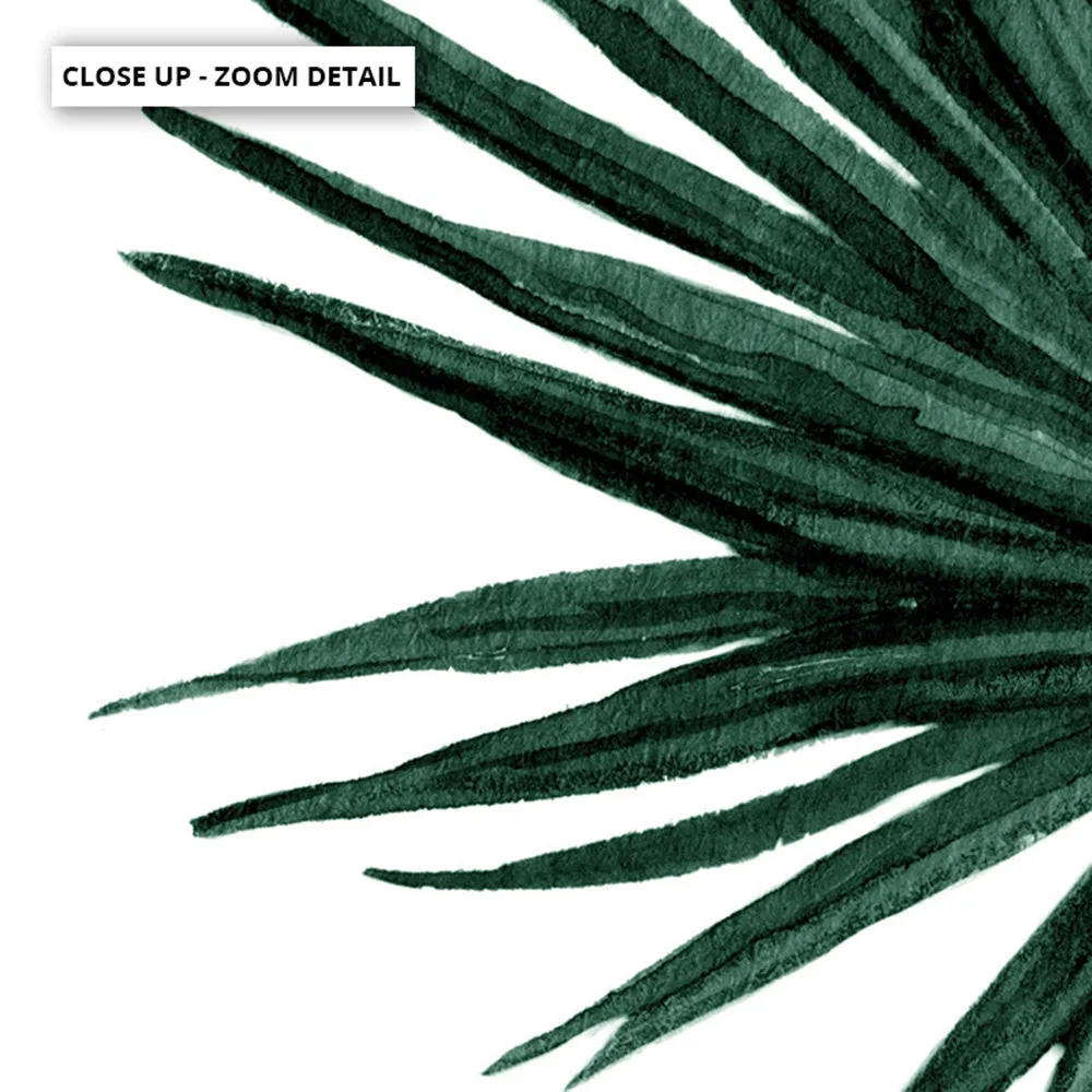 Fan Palm Scandi Leaf Watercolour (dark green) - Art Print