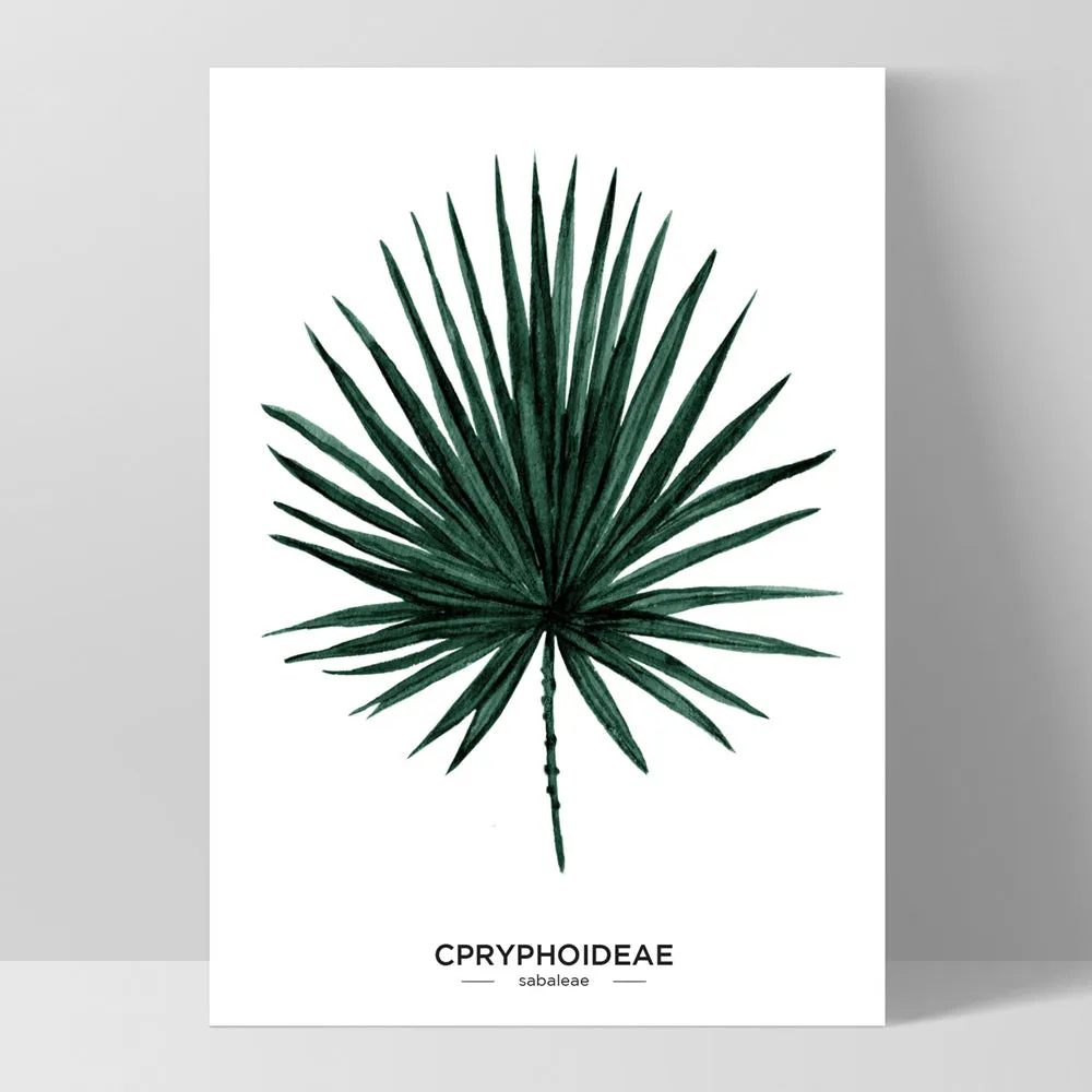 Fan Palm Scandi Leaf Watercolour (dark green) - Art Print